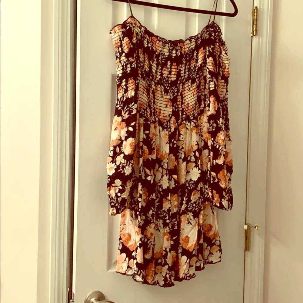 Off the shoulder long sleeve floral black dress
